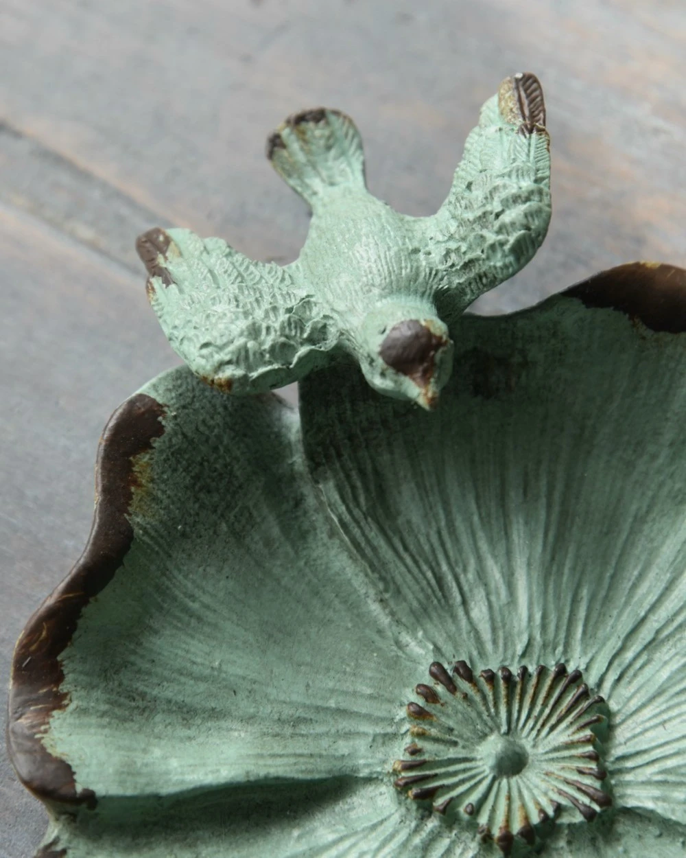 Bloemvorm Antiek Turkoois Schaaltje Met Vogeltje - Afbeelding 5