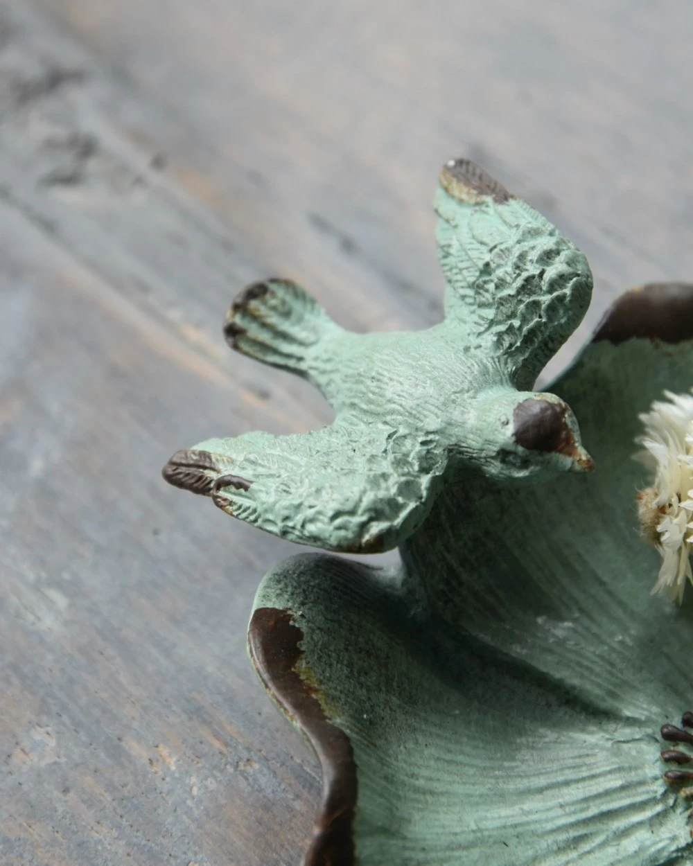 Bloemvorm Antiek Turkoois Schaaltje Met Vogeltje - Afbeelding 7