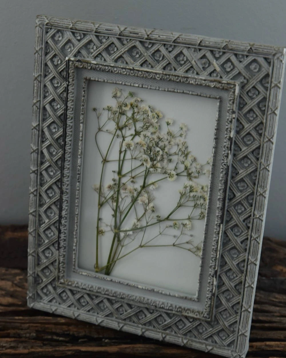 Brocante Lijstje Met Gewerkte Rand, Gipskruid - Afbeelding 2