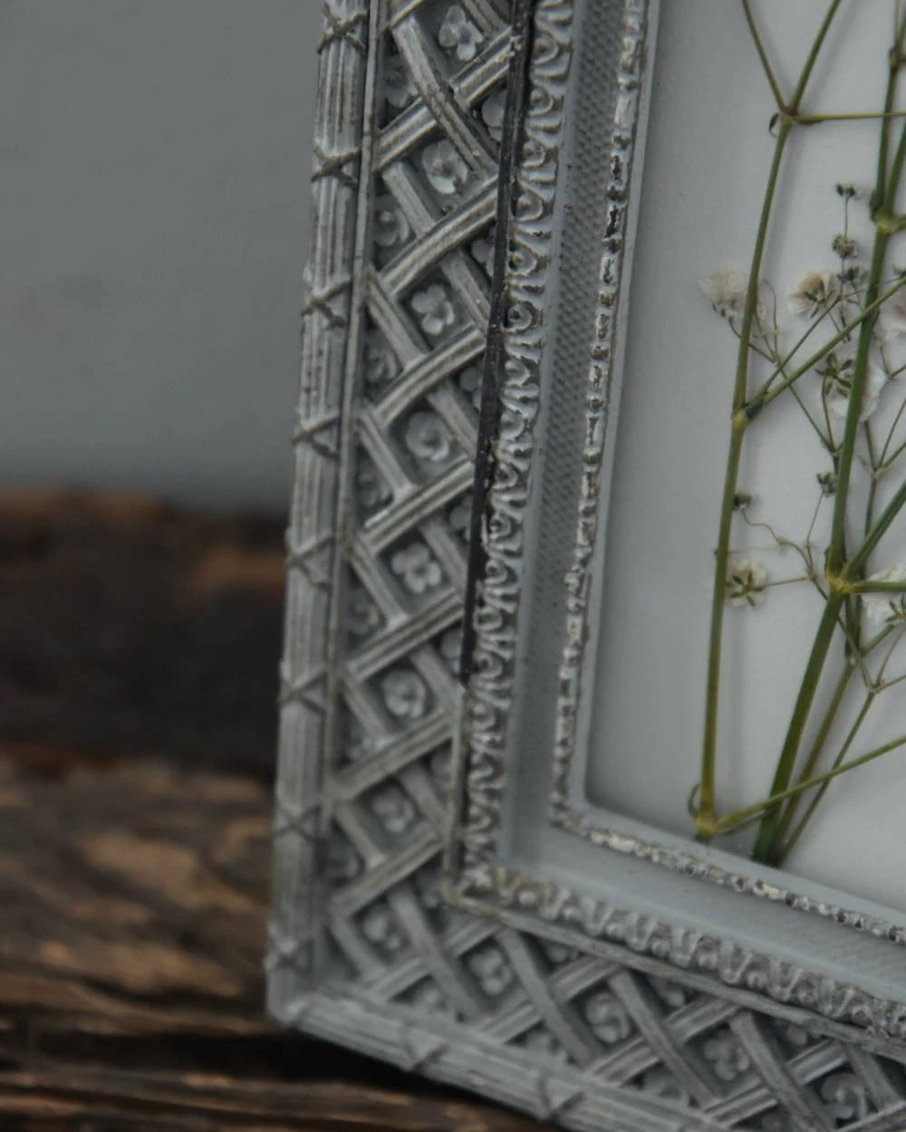 Brocante Lijstje Met Gewerkte Rand, Gipskruid - Afbeelding 3