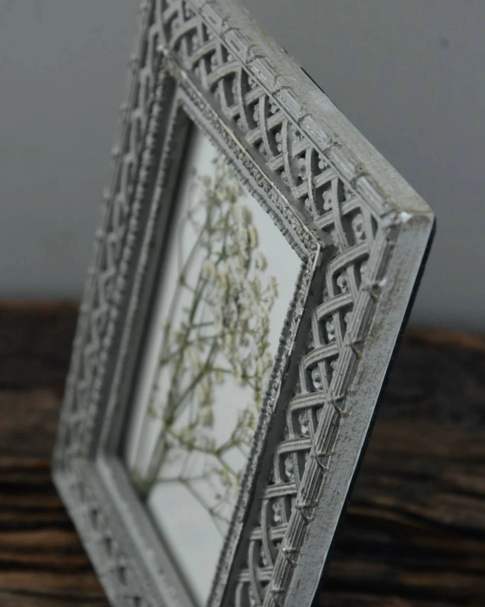 Brocante Lijstje Met Gewerkte Rand, Gipskruid - Afbeelding 5