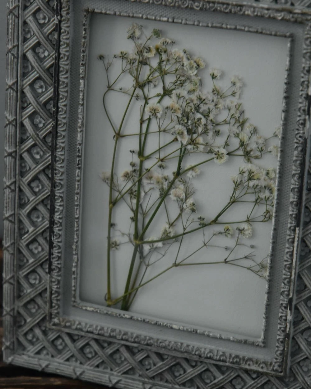 Brocante Lijstje Met Gewerkte Rand, Gipskruid - Afbeelding 6