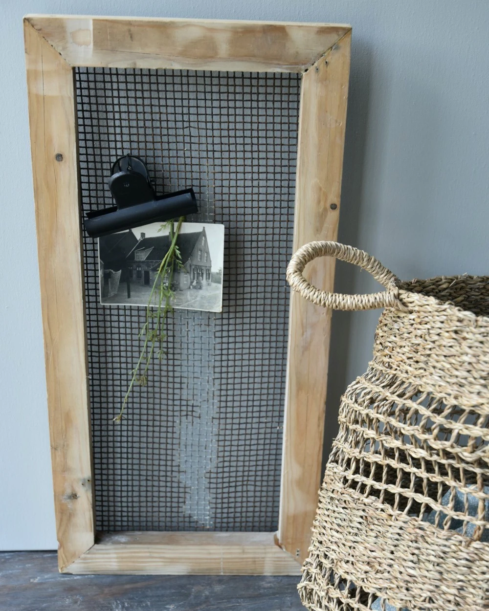 Herinnering Bord, Houten Lijst Met Stoer Dik Oud Gaas En Clip - Afbeelding 8