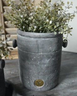 Hoge Pot Met Twee Dop Oortjes Vintage Grijs Groot, Brynxz