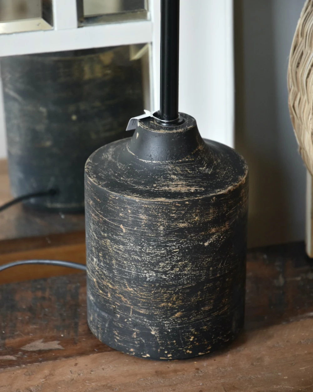 Houten Lampenvoet In Antiek Zwart - Afbeelding 2