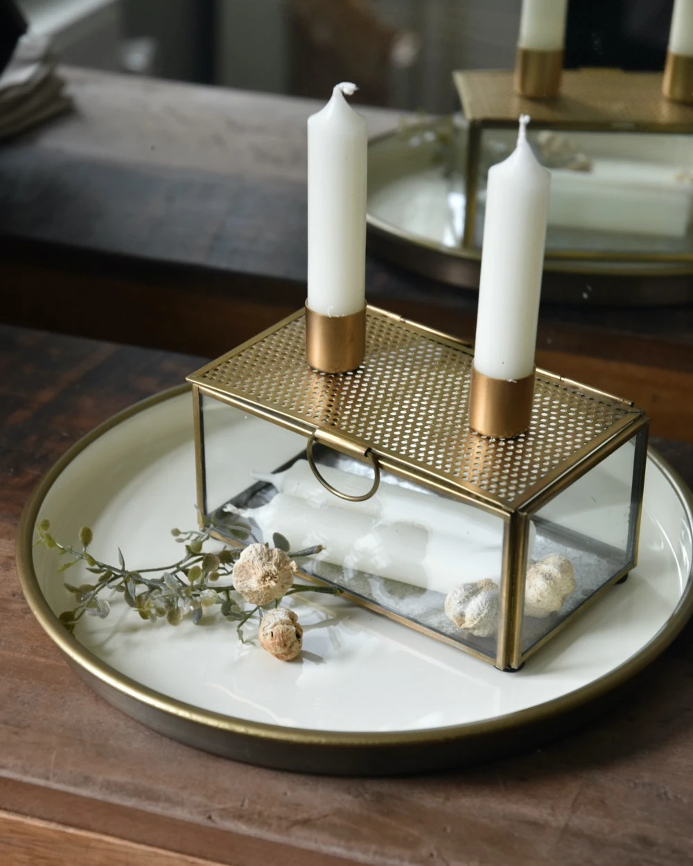 Kandelaar Kistje Antiek Look Metaal Glas, IB Laursen - Afbeelding 3