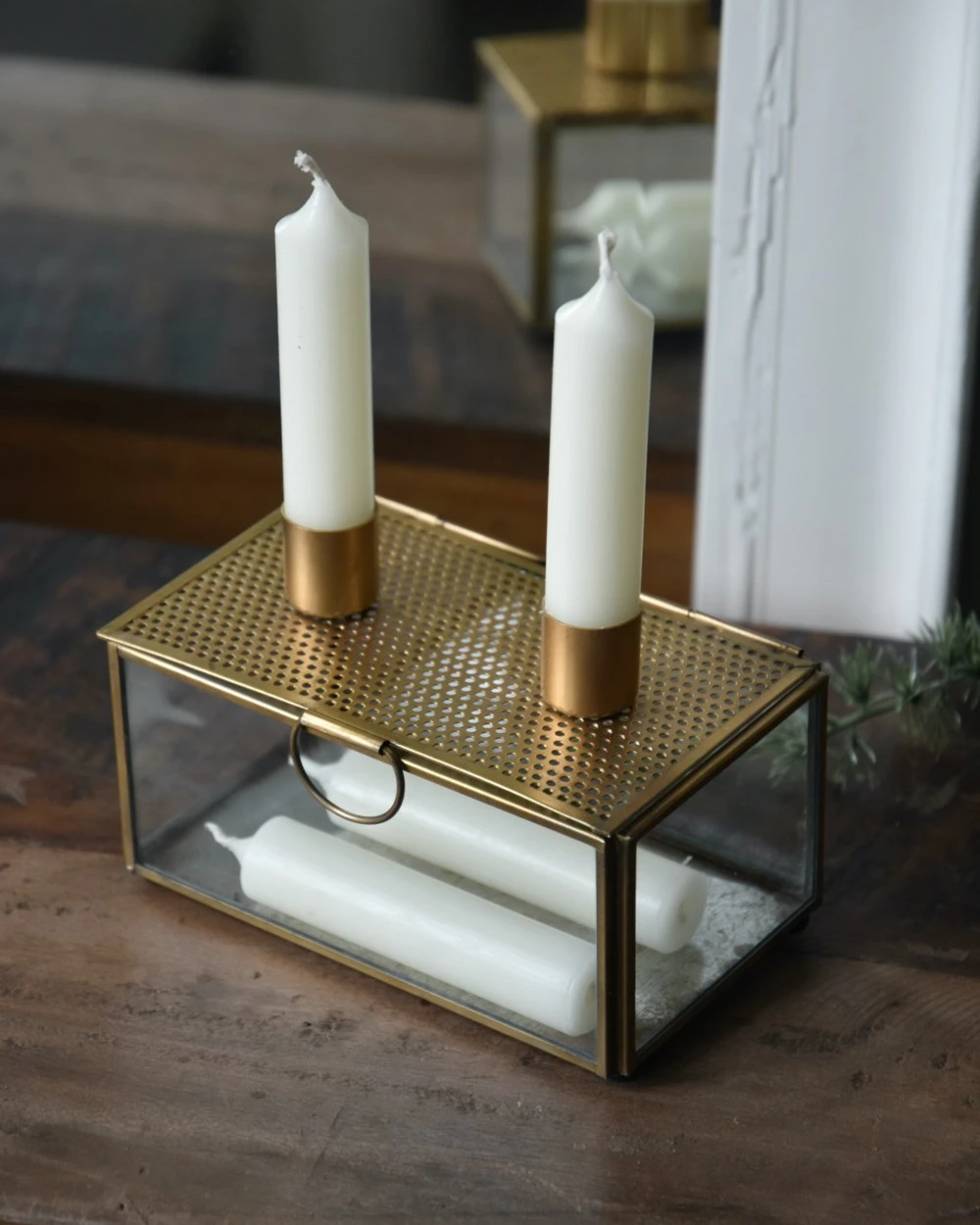 Kandelaar Kistje Antiek Look Metaal Glas, IB Laursen - Afbeelding 4