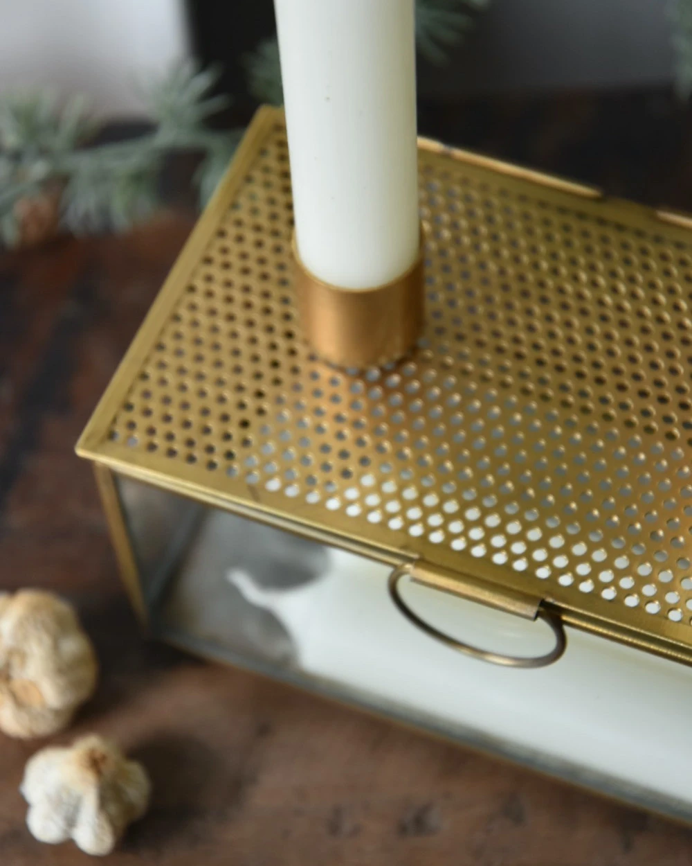 Kandelaar Kistje Antiek Look Metaal Glas, IB Laursen - Afbeelding 5