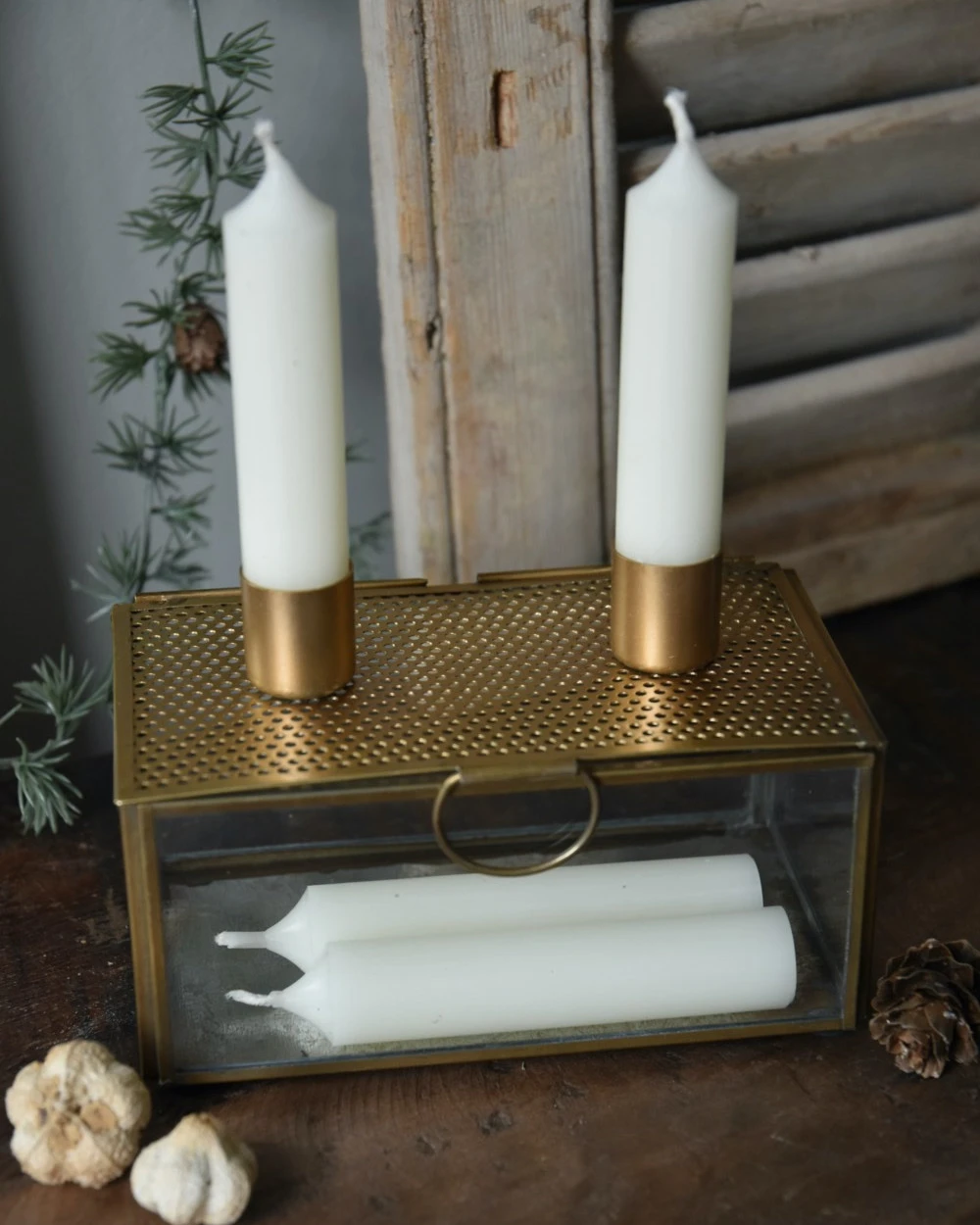 Kandelaar Kistje Antiek Look Metaal Glas, IB Laursen - Afbeelding 8