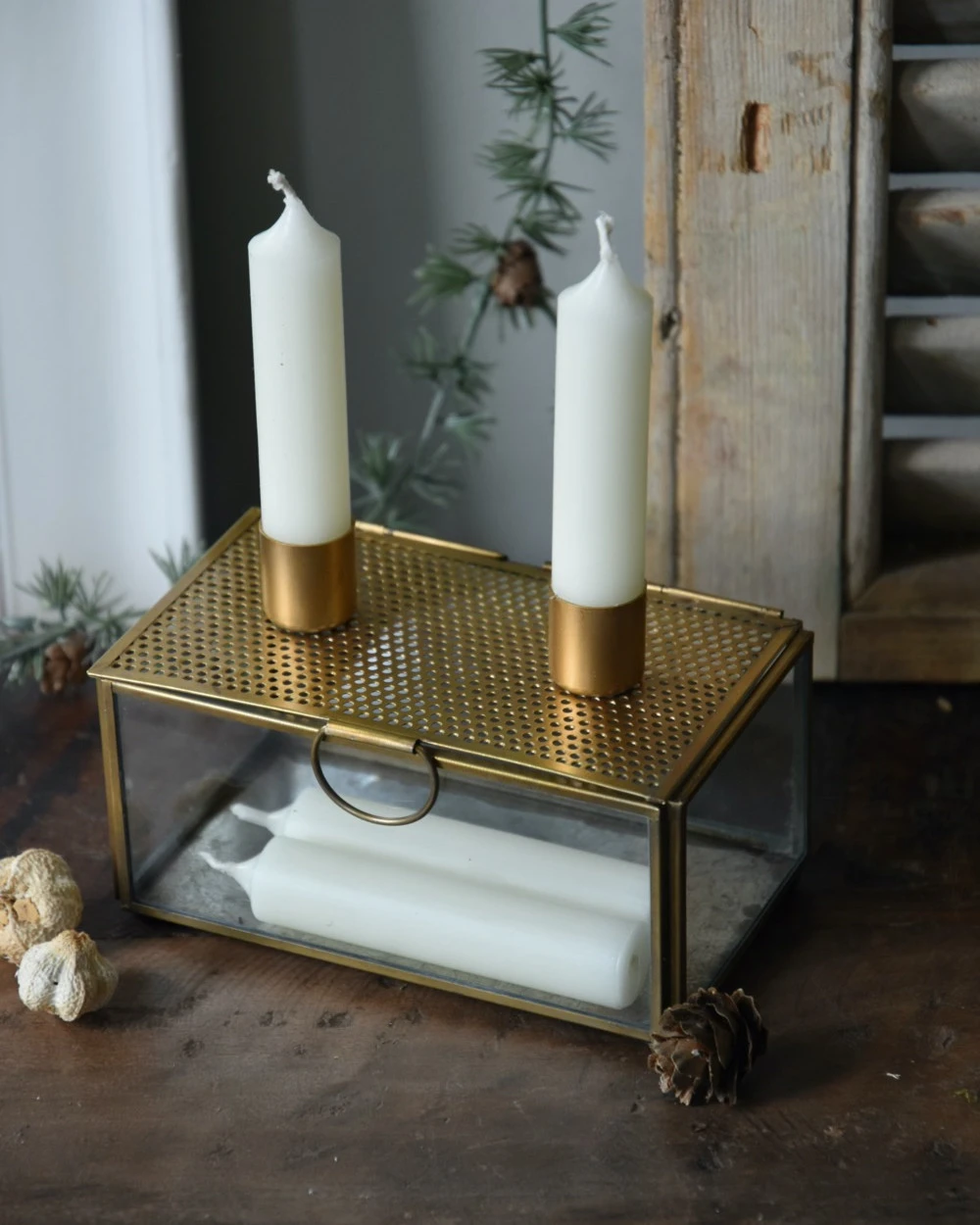 Kandelaar Kistje Antiek Look Metaal Glas, IB Laursen