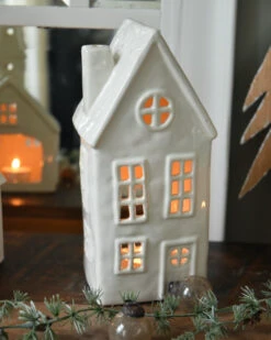 Keramiek Theelicht Huis Wit Met Rond Raam, IB Laursen