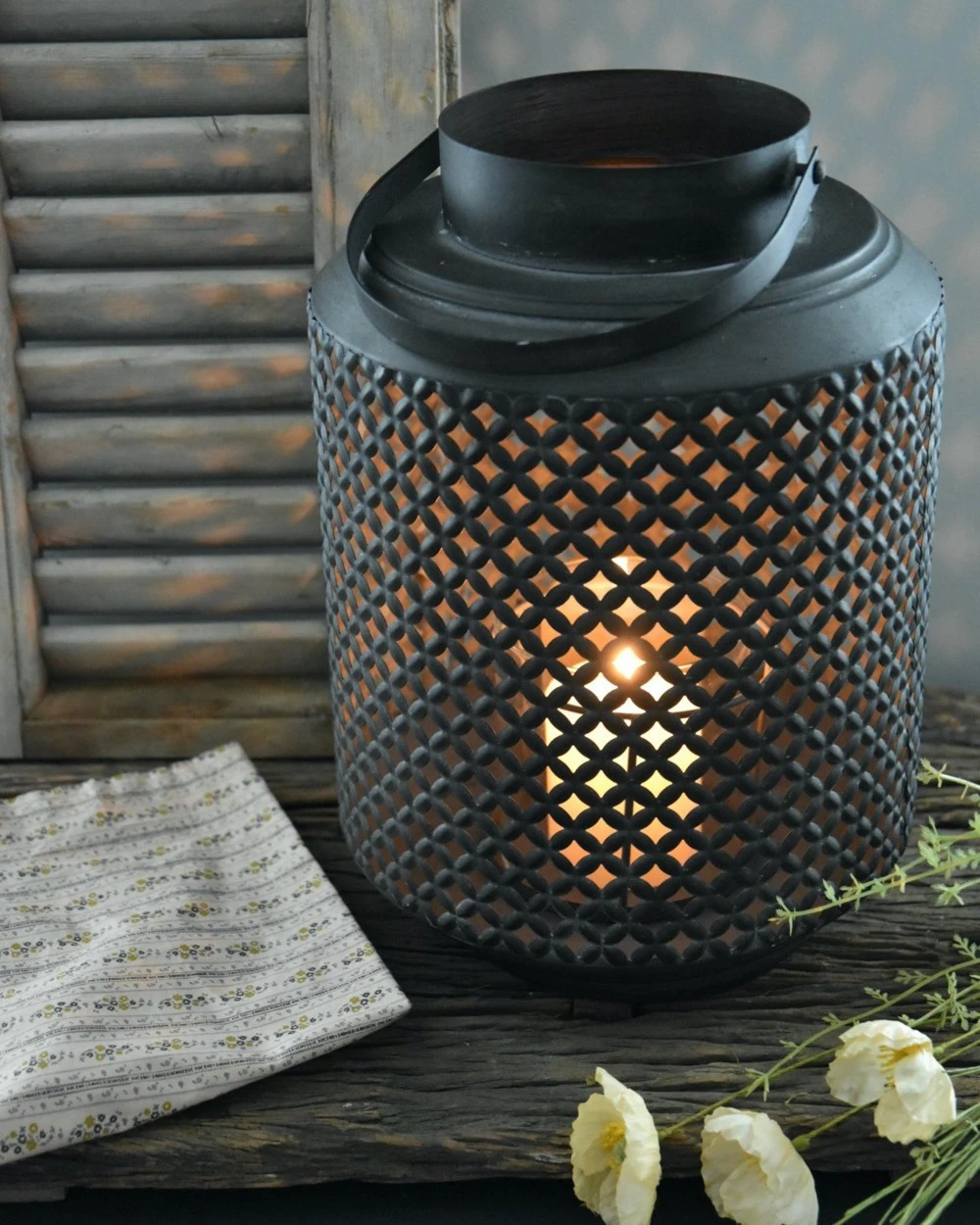 Metalen Lantaarn Met Gaatjes Patroon, XL - Afbeelding 5