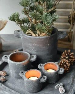Planter Pot Met Oren Vintage Grijs Groot, Brynxz