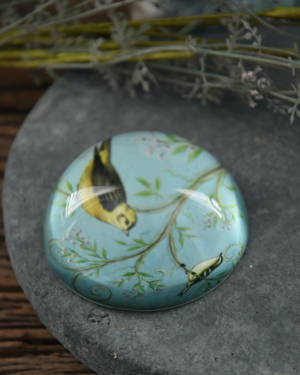 Presse Papier Met Vogels Op Tak In Pastel Blauw - Afbeelding 3