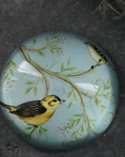 Presse Papier Met Vogels Op Tak In Pastel Blauw