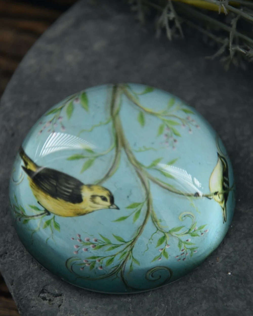 Presse Papier Met Vogels Op Tak In Pastel Blauw - Afbeelding 8