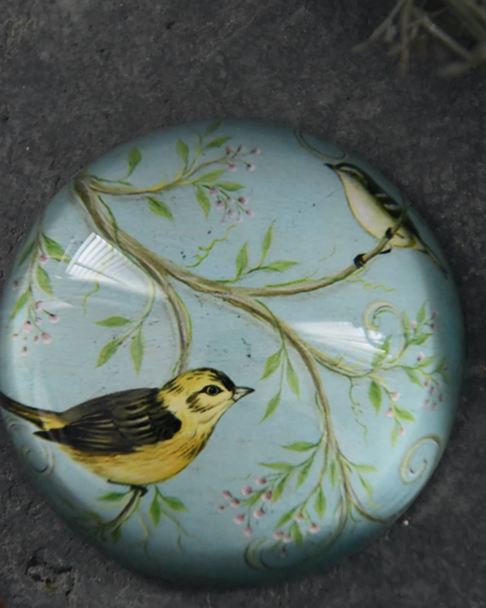 Presse Papier Met Vogels Op Tak In Pastel Blauw