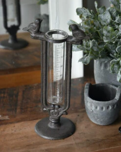 Regenmeter Van Gietijzer Met Vogeltjes En Glazen Meter