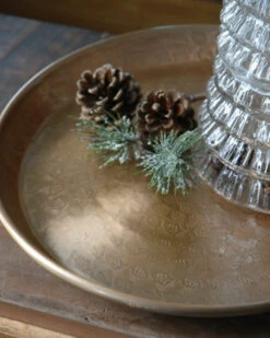 Rond Plateau Met Blad Patroon Antiek Goud/messing Look, IB Laursen