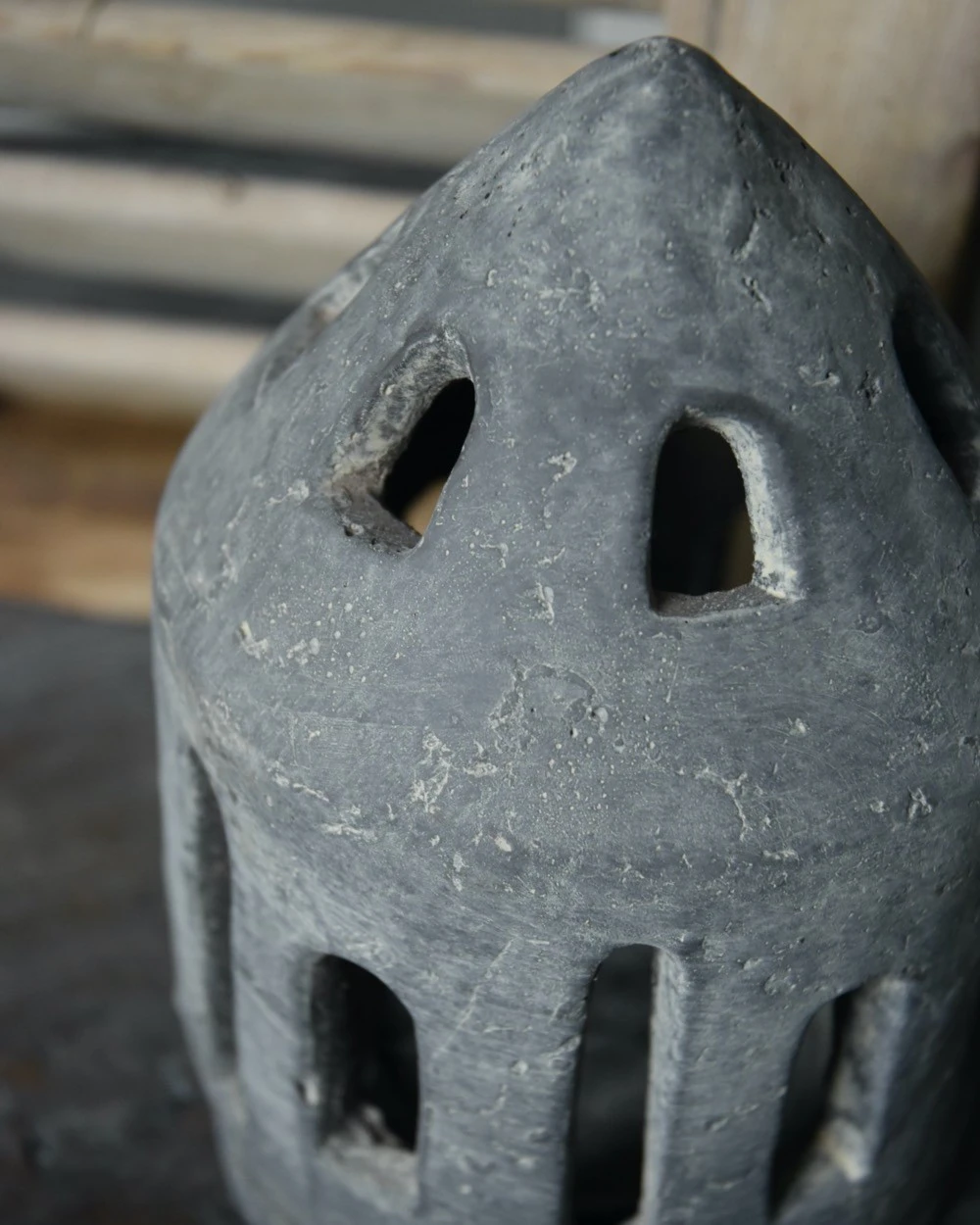 Theelicht Houder Huis Rond Vintage Grijs Groot, Brynxz - Afbeelding 4