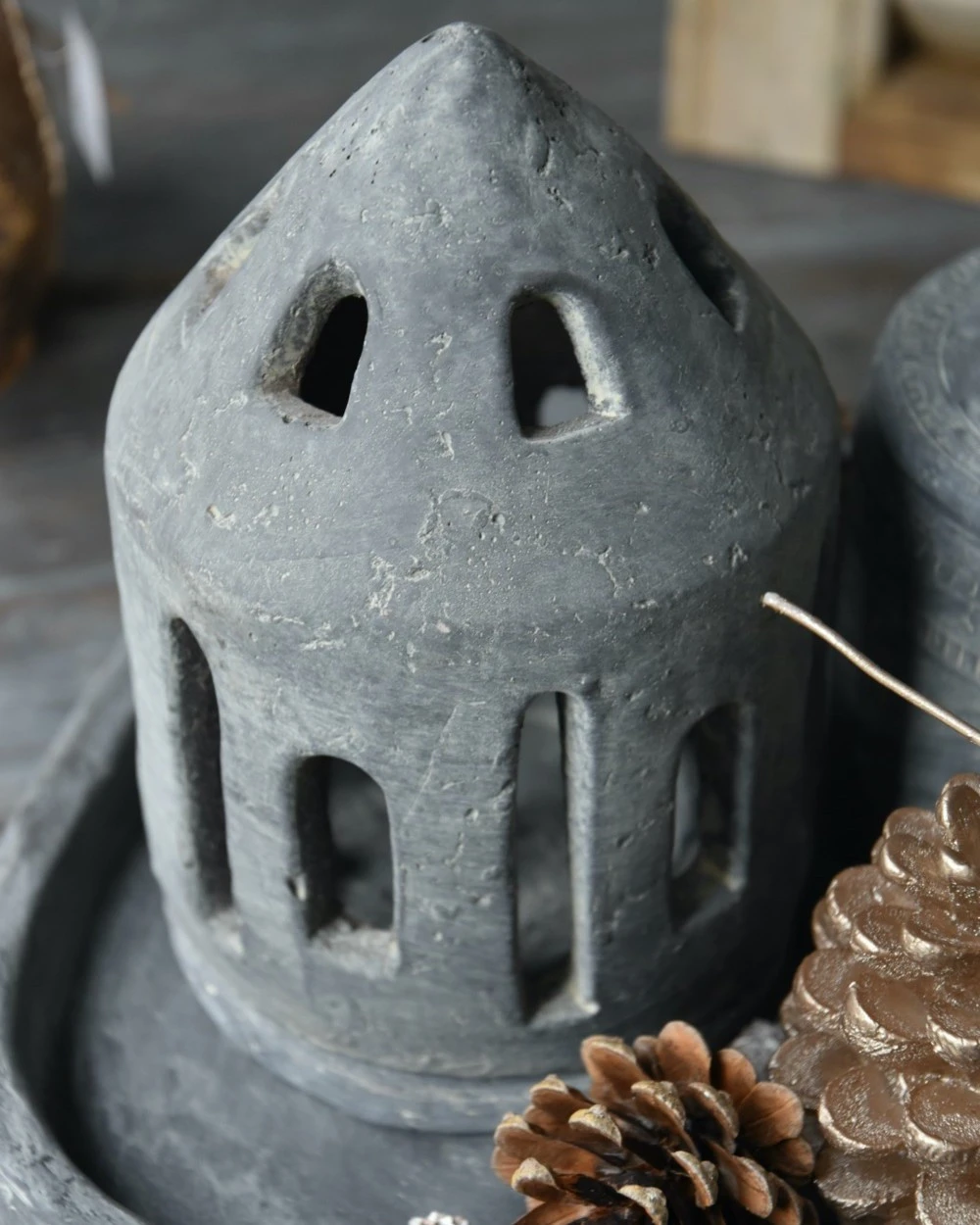 Theelicht Houder Huis Rond Vintage Grijs Groot, Brynxz - Afbeelding 6