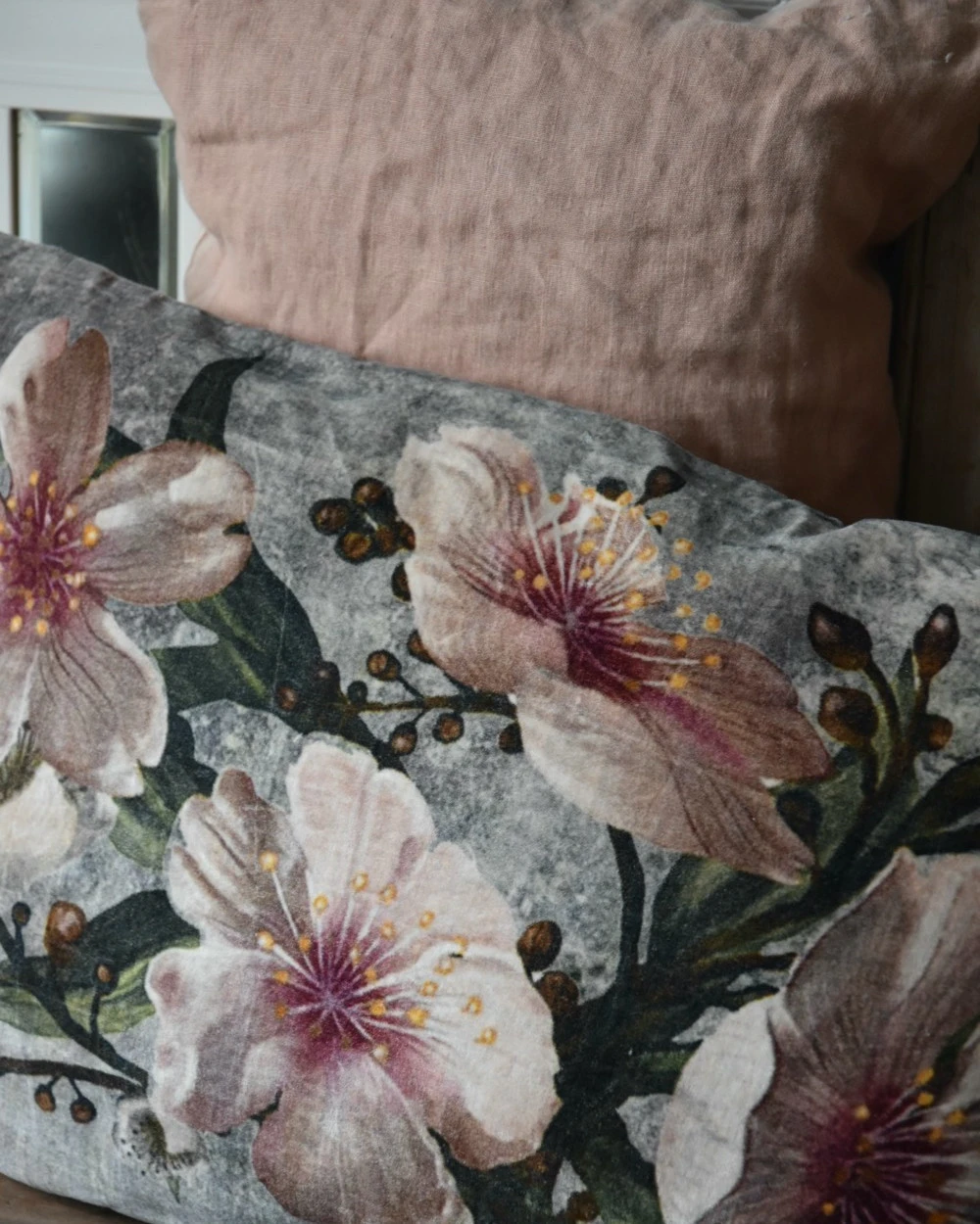 Velours Kussen Met Pastel Kleurige Bloemen Rechthoekig - Afbeelding 5