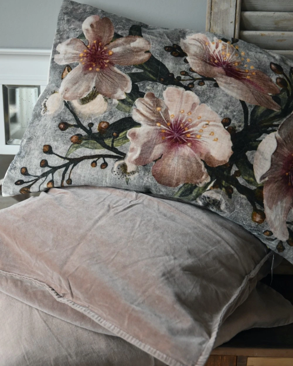 Velours Kussen Met Pastel Kleurige Bloemen Rechthoekig - Afbeelding 8