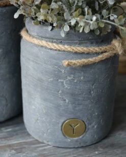 Vintage Grijze Pot Met Dik Touw Klein, Brynxz