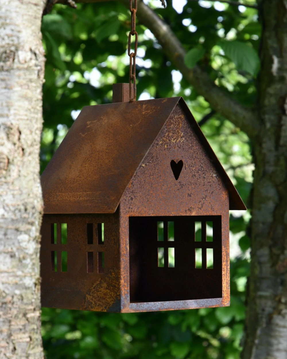 Vogel Voeder Huisje Van Roest Metaal Aan Ketting - Afbeelding 2